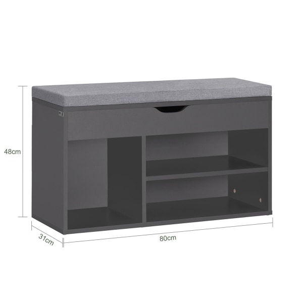 Rootz Skobænk med opbevaring - Skostativ med sæde - Entrébænk - Komfortabel sædehynde - Pladsbesparende design - Mørkegrå - 80 cm x 48 cm x 31 cm