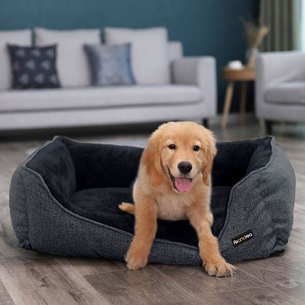 Rootz Hundeseng - Hundeseng til store hunde - Hundesoveseng - Hundehuleseng - Ortopædisk hundeseng - Hundeseng - Imiteret linned - Polyesterstof med k