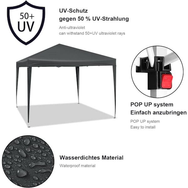 Rootz Premium Outdoor Gazebo - Paviljong - Baldakin - Vattentät - UV-skydd - Enkel installation - 3x3m - Antracit