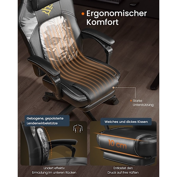 Rootz Højdejusterbar spilstol - Spilsæde - Gamerstol - Ergonomisk komfort - 70x70x (119-129) cm - Blæk sort