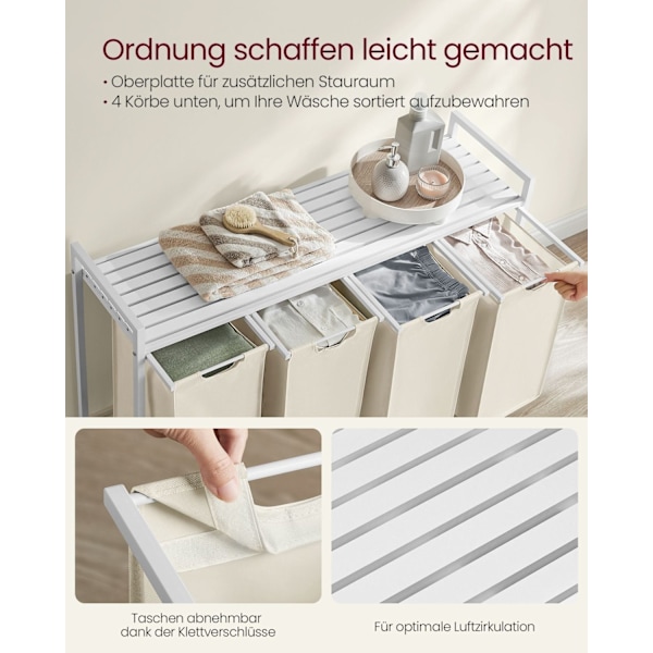 Rootz Tvättställ - Vit Organizer - MDF & Stål - Oxford Tygpåsar - Heavy Duty - 116cm x 33cm x 72cm