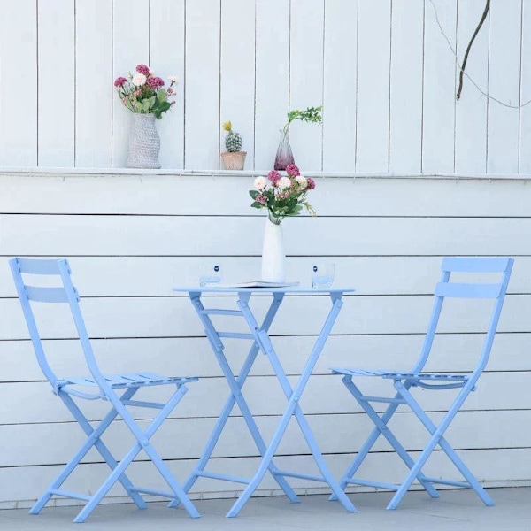 Rootz 3-delt havesæt - Bistrobordsæt - Stole - Drejebord - Metal - Lyseblå - Ø60L x 71H cm
