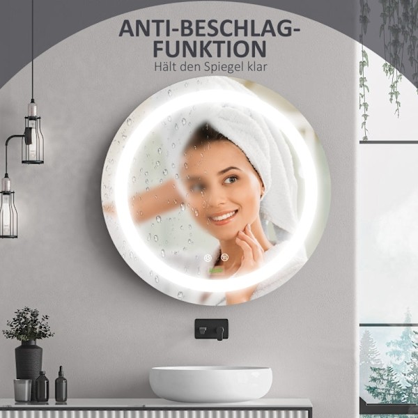 Rootz LED badeværelsesspejl - Vægmonteret makeupspejl - Rundt makeupspejl - Justerbar lysstyrke - Anti-dug - 50 cm x 4,6 cm