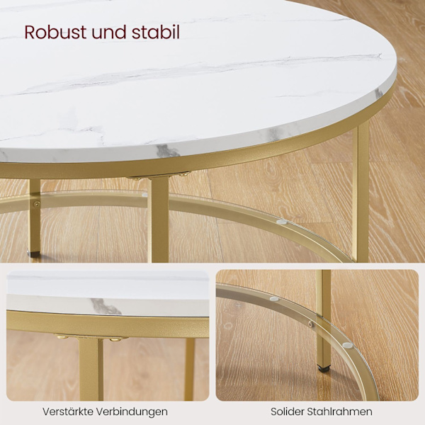 Rootz Marmor Hvid-Metallic Guld Sofabord - Stuebord - Moderne Centerbord - Spånplade - Hærdet glas - Stålstel - Justerbare fødder - Letvægts - Nem mon