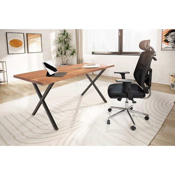 Rootz Modern Design Office Bord - Skrivbord - Massivt träbord - X-formade metallben - Handgjorda - 120cm x 60cm x 76cm