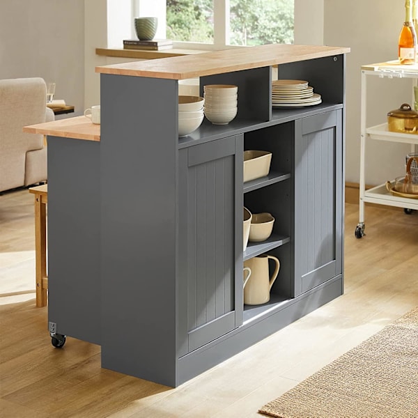 Rootz Kitchen Island - Skænk med 2 skydedøre og foldbar bordplade - Køkken Spisestue - Skænk opbevaringsskab - Skab