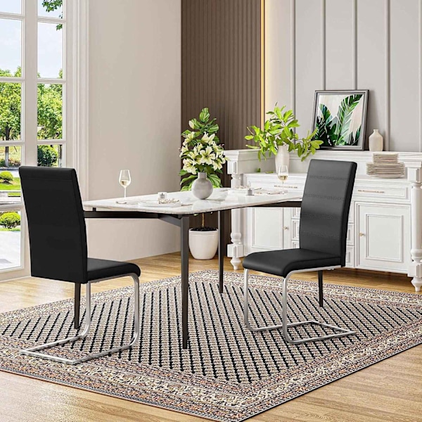 Rootz matsalsstolar Set om 4 - Gungstol - Höga ryggstolar - Svart konstläder - Stabilt, ergonomiskt, golvvänligt - 41 cm x 100 cm x 55,5 cm