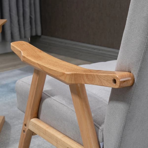 Rootz Fåtölj i Scandi Design - Sammetslook - Massivt trä - Stoppad stol - Natur + Grå - 68cm x 74cm x 82cm