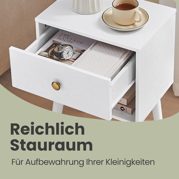 Rootz Bedside Table - Side Bord - Natbord med skuffe - Træben - Rumbesparende - 28 x 39 x 55 cm