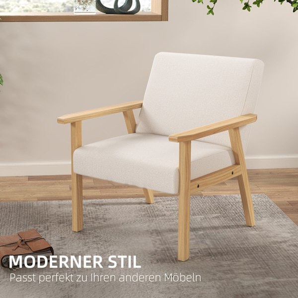 Rootz klädda fåtölj - Matsstol - Accentstol - Fast träram - Linne Look - 64 x 70 x 72 cm - Vit