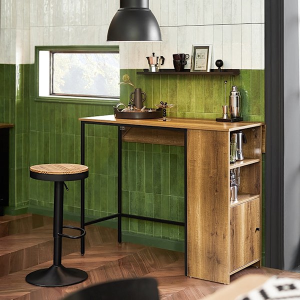 Rootz Udvidbart Barbord - Køkkenbord - Spisebord - Industrielt design - Opbevaringsplads - Stabile og justerbare fødder - 120 cm x 95 cm x 63 cm