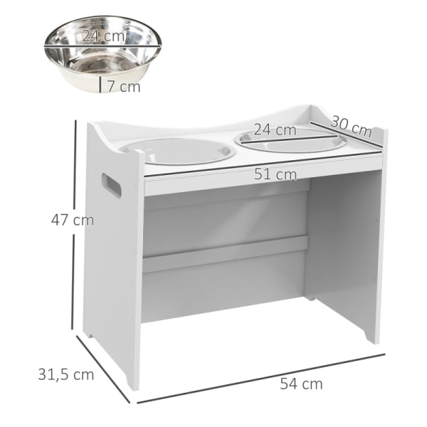 Rootz PawHut justerbar foderstation - Holdbar foder til kæledyr - Stilfuldt hundeskålstativ - Ergonomisk design - Nem at rengøre - 54 cm x 31,5 cm x 4