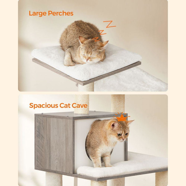 Rootz Cat Tree - Skrapstolpe - Kattträd med plattformar - Cat Climbing Tree - Cat Activity Tree - Cat Play Tree - Modern Cat Tree - Cat Tree House - S