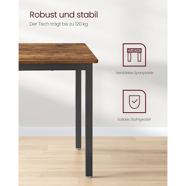 Rootz Vintage ruskea-musta ruokapöytä - lastulevy teräs - suuri - tukeva - helppo koota - tyylikäs muotoilu - 70 cm x 110 cm x 77 cm