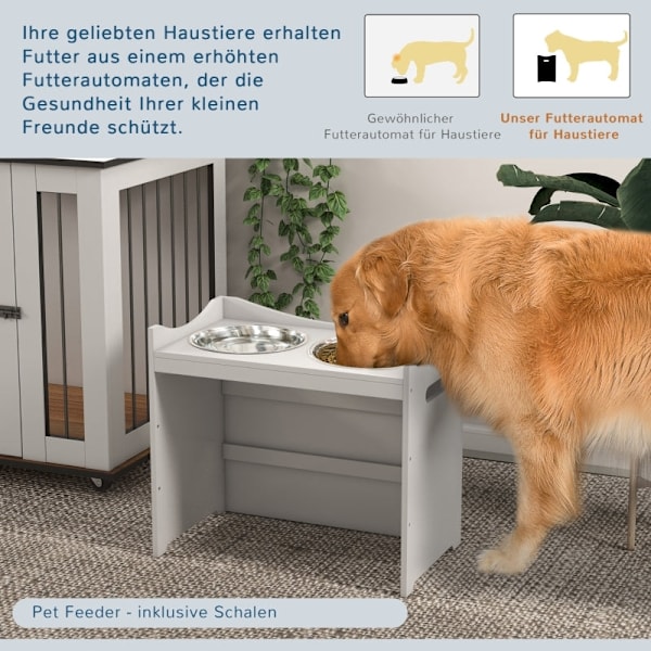 Rootz PawHut justerbar foderstation - Holdbar foder til kæledyr - Stilfuldt hundeskålstativ - Ergonomisk design - Nem at rengøre - 54 cm x 31,5 cm x 4