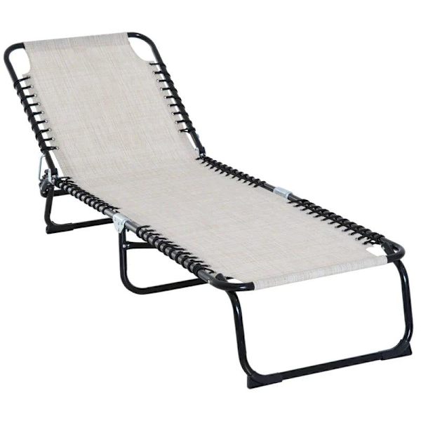 Rootz Solstol - Fällbar solstol - Strandstol - 4-nivå ryggstöd - Beige - 197 cm x 58 cm x 76 cm