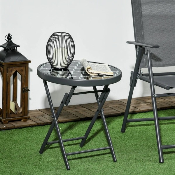 Rootz Havebord - Foldebord - Haveklapbord - Rundt - Vejrbestandigt - Sammenklappeligt - Sort - Ø45 x 50 cm