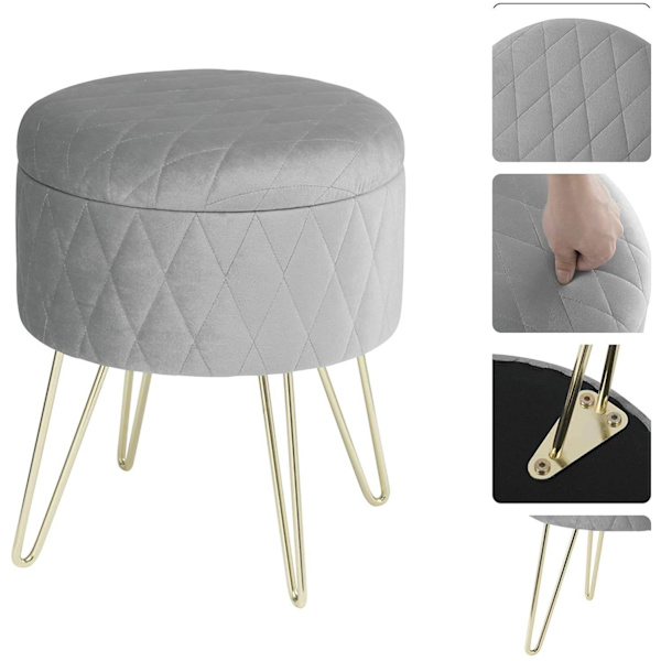Rootz Velvet Makeup Pall - Förvaring Ottoman - Vadderad sminkstol - Enkel montering - 31,5 cm x 31,5 cm x 36 cm