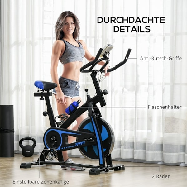 Rootz motionscykel - Inomhuscykel - Tyst bältesdrift - Justerbart motstånd - LCD-skärm - Blå - 118cm x 50cm x 105-115cm
