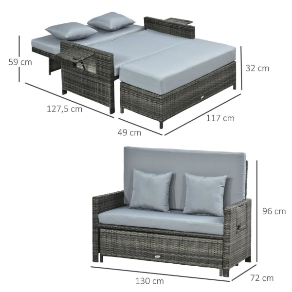Rootz Lounge Sofa 2-personers - Grå - Pe, Metal, Polyester - cm