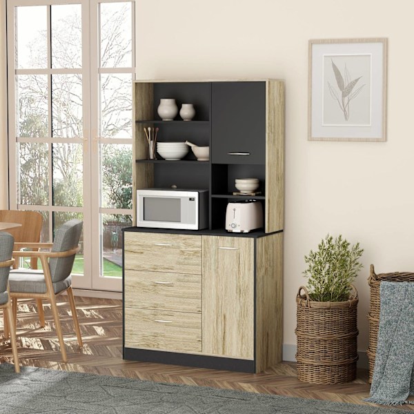 Rootz Kitchen Buffet -kaappi - keittiön säilytys - ruokasalin sivupöytä - moderni muotoilu - 90L x 39w x 169h cm
