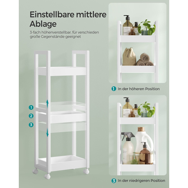 Rootz White Storage Cart - Rullvagn - Utility Cart - MDF och bambu - Lätt - Rymlig - Enkel montering - 20cm x 30cm x 80cm