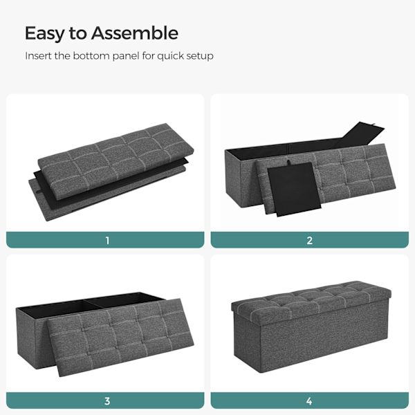 Rootz Seat Chest Ottoman - Förvaringsbänk - Mörkgrå - MDF - Imiterat linne - Skum - Stor förvaringskapacitet - Robust konstruktion - Mångsidig användn