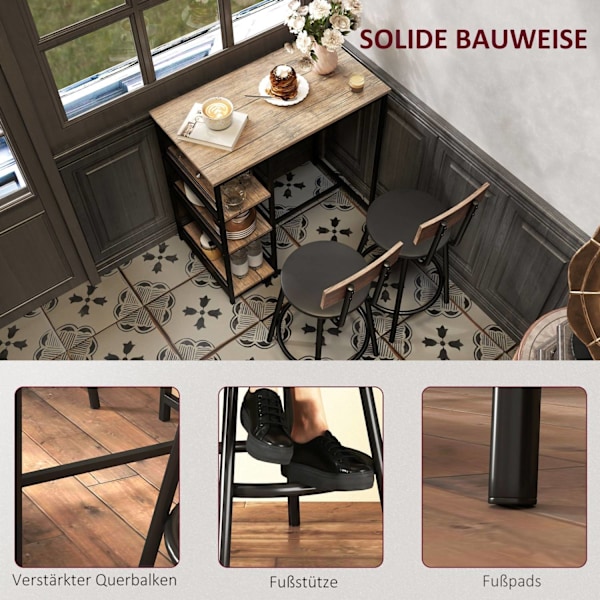 Rootz 3 -delat ätuppsättning med barbord - Small Kitchen Set - Space Saving Dining - Extra förvaring, 90 x 50 x 90,5 cm bord, 36 x 47 x 91 cm stolar