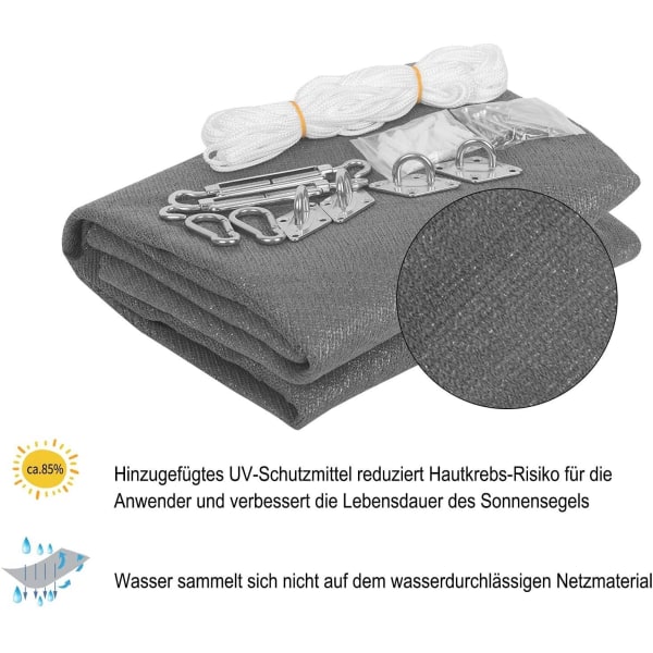 Rootz HDPE Solsejl - Skyggesejl - UV-beskyttelsessejl - 85 % solafskærmning - Holdbar og rivefast - Nem installation - 5m x 7m