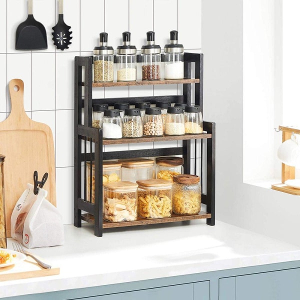 Rootz Spice Rack - Krydderihylde Organizer - 3 niveauer Krydderiste - Krydderihylde - Vintage Brun/Sort - 41 x 18 x 53 cm