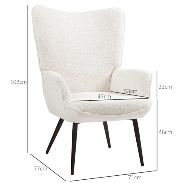 Rootz Wingback Accent Chair - Læsekrogestol - Lounge Chair - Faux lammestof - High-Density Foam - 71 cm x 77 cm x 102 cm