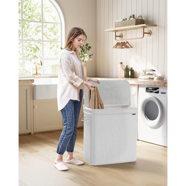 Rootz White Bamboo tvättkorg - Klädkorg - Förvaringsfack - Lättvikt - 41,5 cm x 62,5 cm x 61 cm