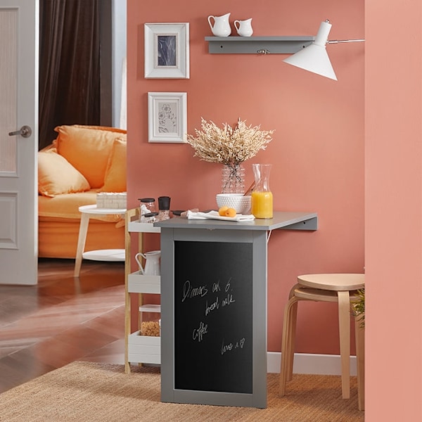 Rootz vægmonteret foldebord med tavle - Skrivebord - Spisebord - Pladsbesparende design - Kreativ Memoboard-overflade - Nem montering - Lysegrå - 50 c