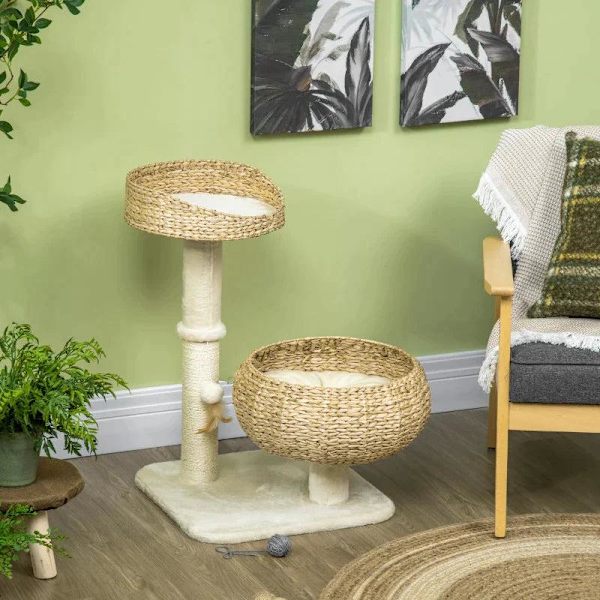 Rootz skrapstolpe - Två kattsängar - med tvättbara kuddar - Två skrapstolpar - Toy Ball - Beige/Gräddvit - 48 x 48 x 72cm