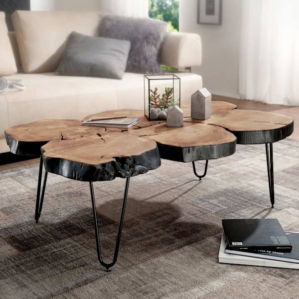 Rootz Soffbord - Soffbord - Massivt trä - Acacia - Trädstam - Brun - Metall - 115 x 70 x 40 cm