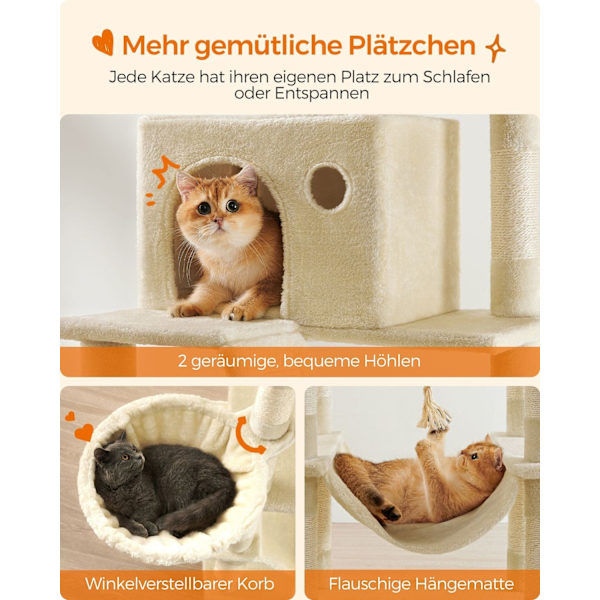 Rootz Beige Cat Tree Tower - Skrapstolpe - Klätterställning - Spånskiva Plysch Sisal - 60 cm x 50 cm x 206 cm - Robust design