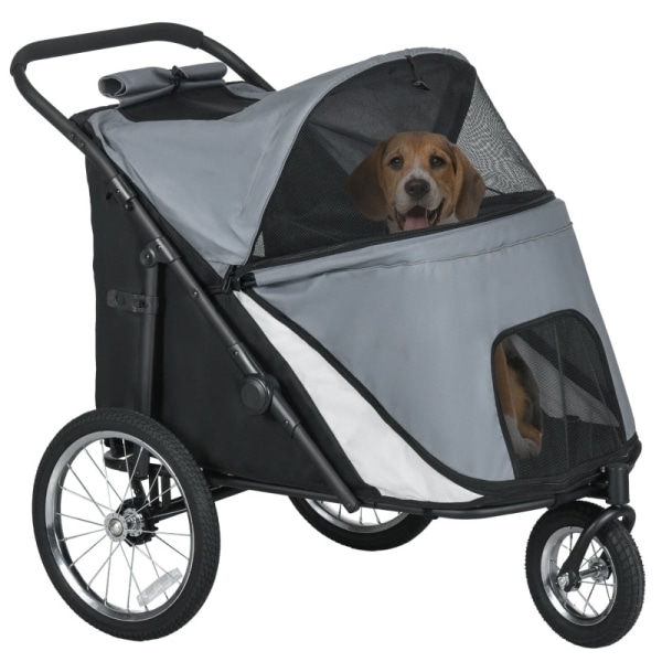 Rootz PawHut Folding Pop Up Hundvagn - Pet Buggy - Hundvagn - Gångjärnstak - Stora gummidäck - Integrerat hundkoppel - 111 cm x 70 cm x 97,5 cm - Oxfo