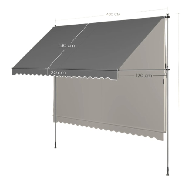 Rootz Clamp Markise - Balkon Markise - Højdejusterbar skygge - Vejrbestandig polyester - 200 cm x 120 cm x 220-300 cm