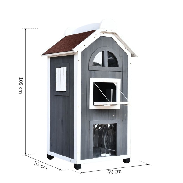 Rootz Cat House - Grå, Vit - Ved, Asfalt - 23,22 cm x 21,65 cm x 42,91 cm