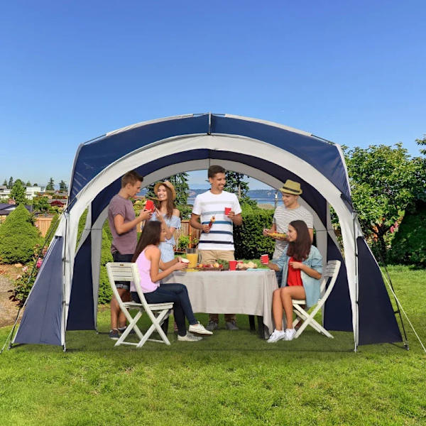 Rootz 6-8 personers kupoltält - Gazebo - Skydd mot sol och duggregn - Polyester - Blå + Grå - 3,5 x 3,5 x 2,22 m