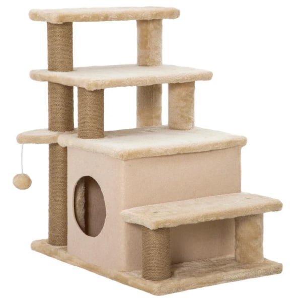 Rootz Pet Trapper - Kradsestolpe - 4 trin - Legeboldhus - Højdejusterbar - Spånplade - Plys - Filtstof - Beige - 60 X 40 X 66 Cm