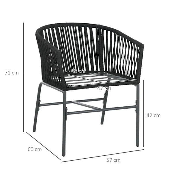 Rootz Trädgårdsstolar - Utomhusstolar - Set med 2 - Boho Design - Sitt- och ryggkuddar - Bekvämt sittskal - Metallram - Stål-polyeten - Mörkgrå - 57W