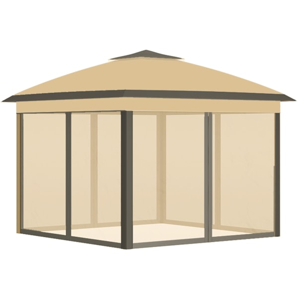 Rootz Folding Gazebo - Garden Gazebo - Metal Pavilion - Mesh Gardiner - Dräneringssystem - 330L X 330W X 288H CM - Brunt