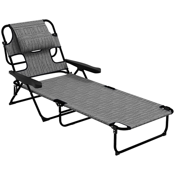 Rootz Garden Lounger - Foldbar Sun -lounger - Justerbar ryglæn - Pude support - 72L X 194W X 31H CM - Grå