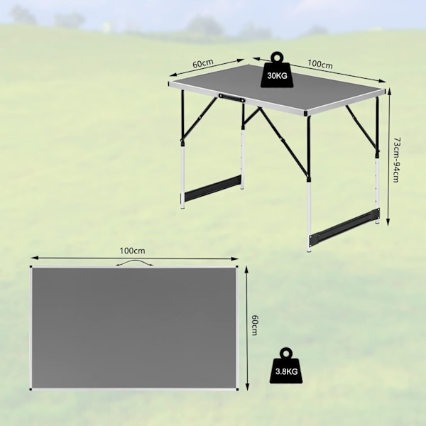 Rootz Campingbord - Sammenklappeligt skrivebord - Bærbar arbejdsstation - Udendørs stativ - Haveoverflade - Picnic-skranke - Eventplatform - Grå - 100