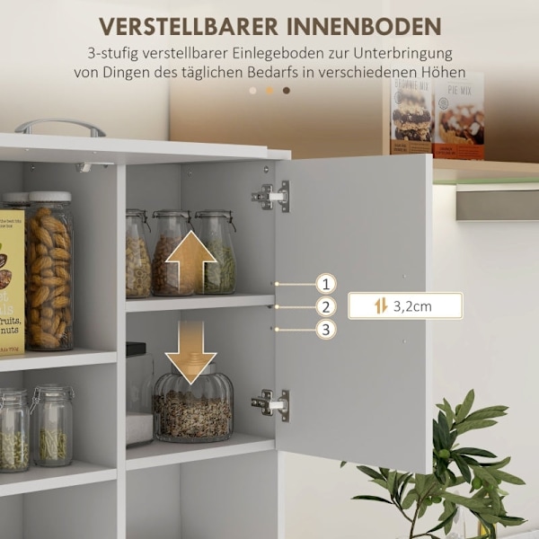Rootz Køkkenskab - Pantry Skab - Opbevaring Organizer - MDF Konstruktion - Hvid - 89cm x 39,5cm x 168cm