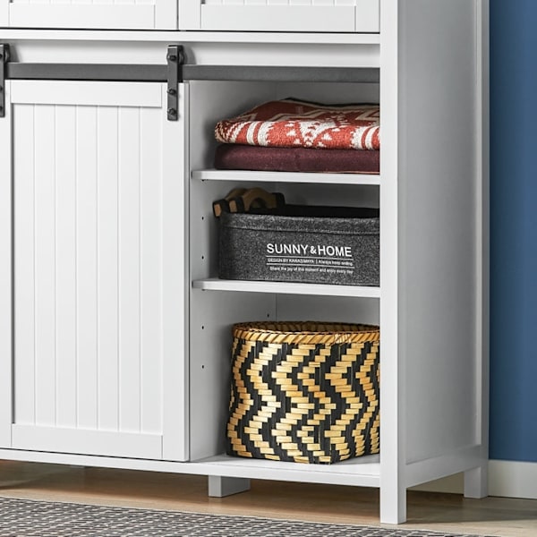Rootz Moderne køkkenskab - Skænk med skydedør - Kommode - Buffet - Justerbare hylder - Elegant sort/hvidt design - Nem montering - 80 cm x 35 cm x 93