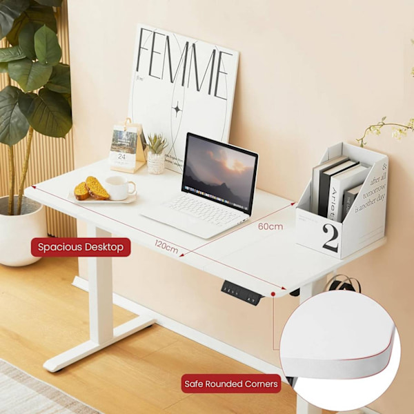 Rootz Elektrisk Højdejusterbart Skrivebord - Stående Skrivebord - Sit-Stå Skrivebord - Sundhedsmæssige fordele - 120 cm x 60 cm - T-formet stålramme