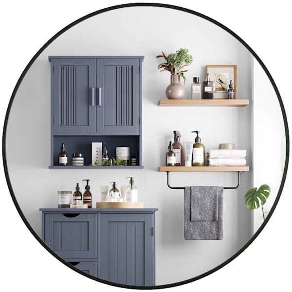 Rootz rund spegel - Sminkspegel - Väggspegel - Ram av aluminiumlegering - MDF-ryggplatta - Glas - Lättvikt - Lätt att installera - 61cm x 3,6cm x 61cm
