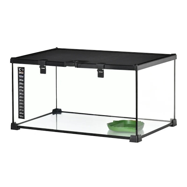 Rootz Reptil Box Terrarium - Inklusive bandtermometer - Matningsklaffar - Glas + Metall - Svart - 50 cm x 30 cm x 25 cm